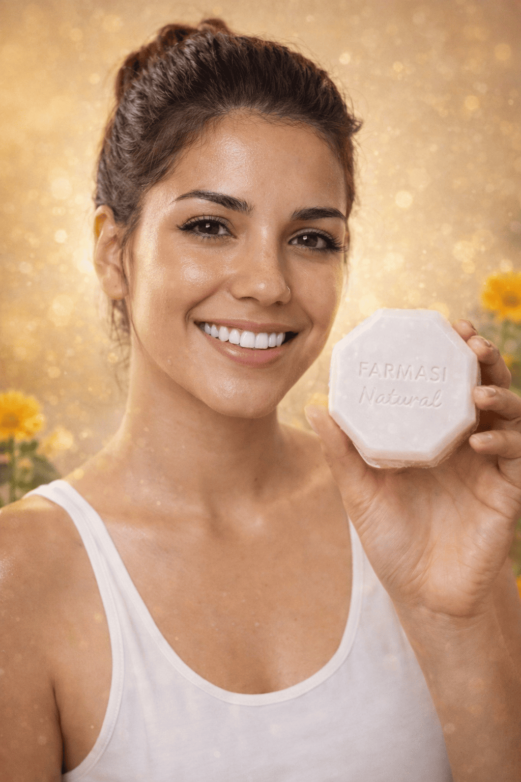 Mujer usando jabón de caléndula