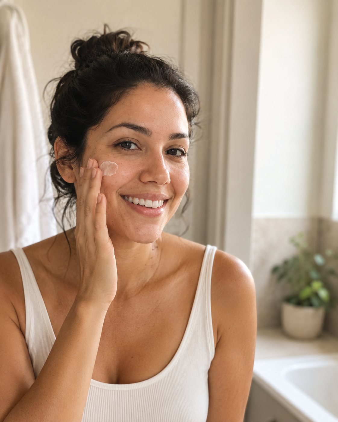 Mujer con rutina de belleza Morning Glow